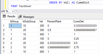 Результирующая таблица выполнения команды SELECT с аналитиче- скими оконными функциями PERCENT_RANK и CUME_DIST